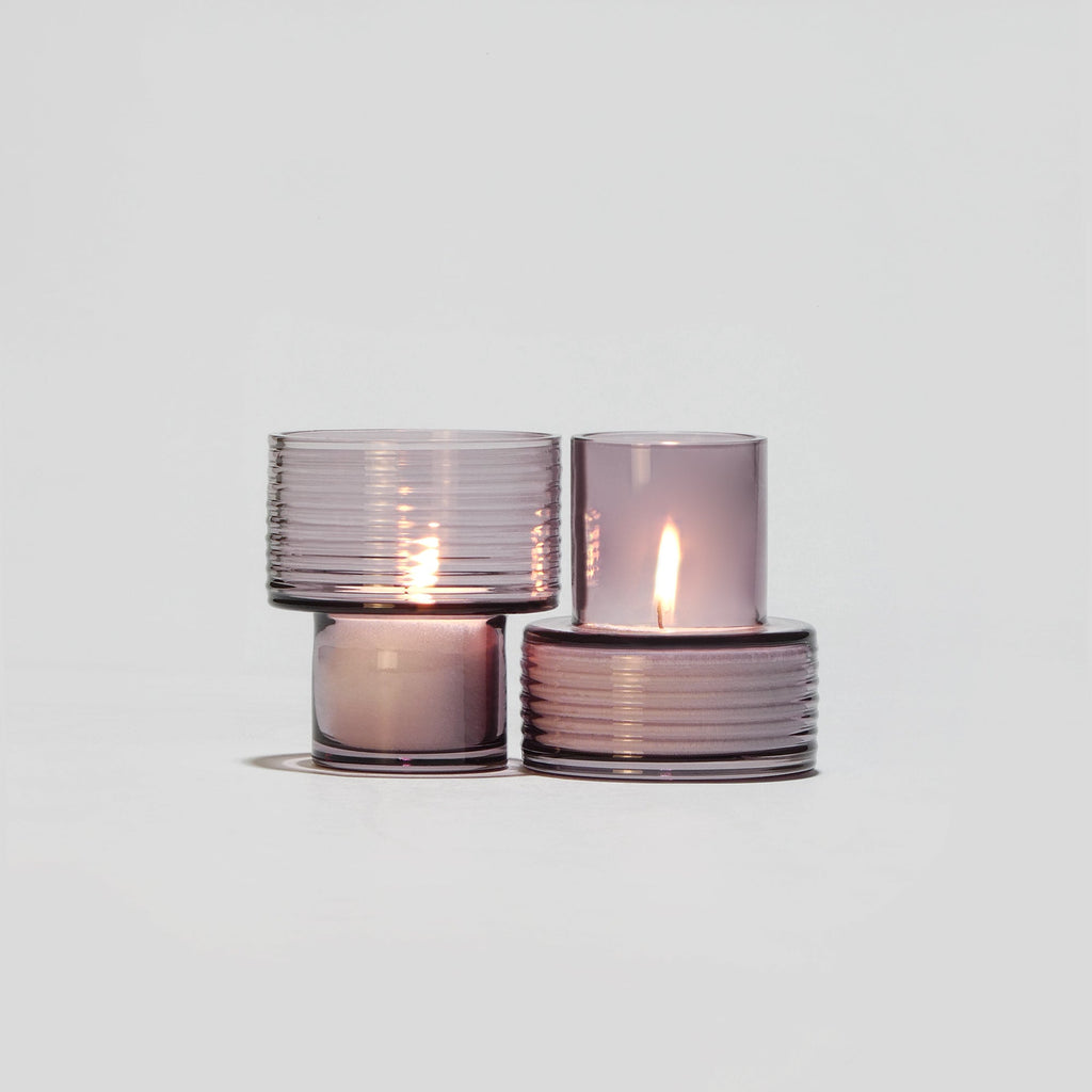 Conjunto de 2 Castiçais em vidro GLOW TOGETHER em Violeta Noite