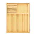 MegaChef Adjustable Bamboo Drawer Storage and Organization Tray with Removable Knife Block