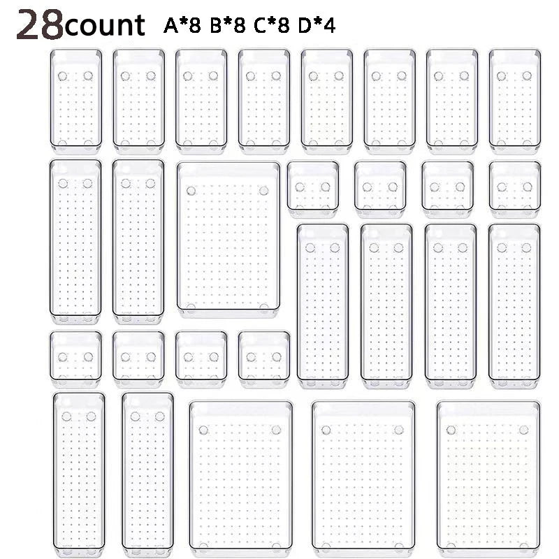 Clear Drawer Organizers Set Plastic Storage Bins
