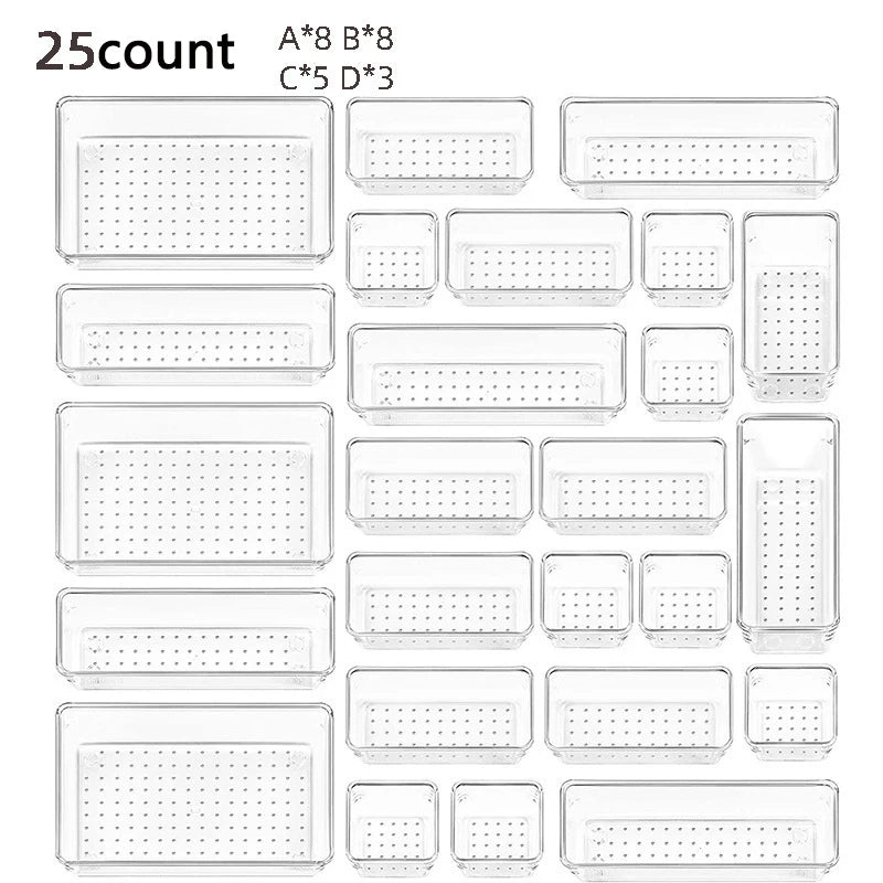 Clear Drawer Organizers Set Plastic Storage Bins