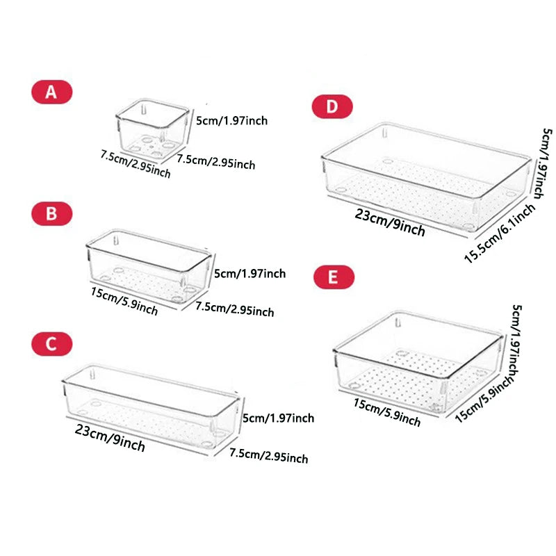 Clear Drawer Organizers Set Plastic Storage Bins