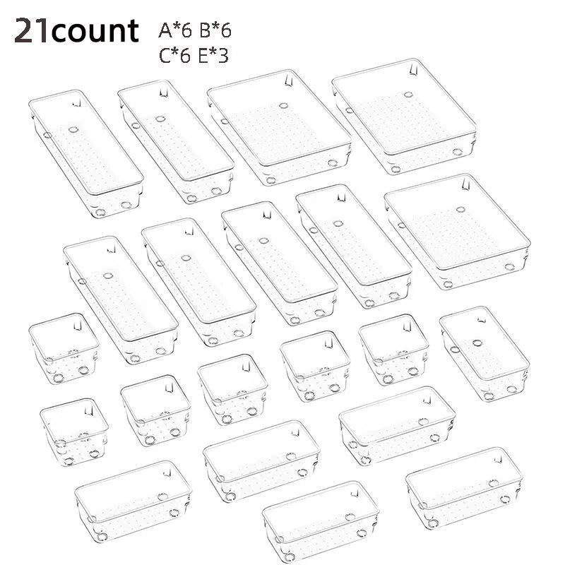 Clear Drawer Organizers Set Plastic Storage Bins