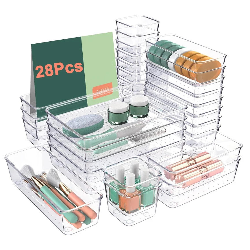 Clear Drawer Organizers Set Plastic Storage Bins
