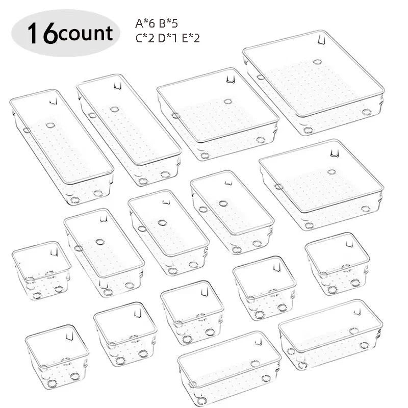 Clear Drawer Organizers Set Plastic Storage Bins