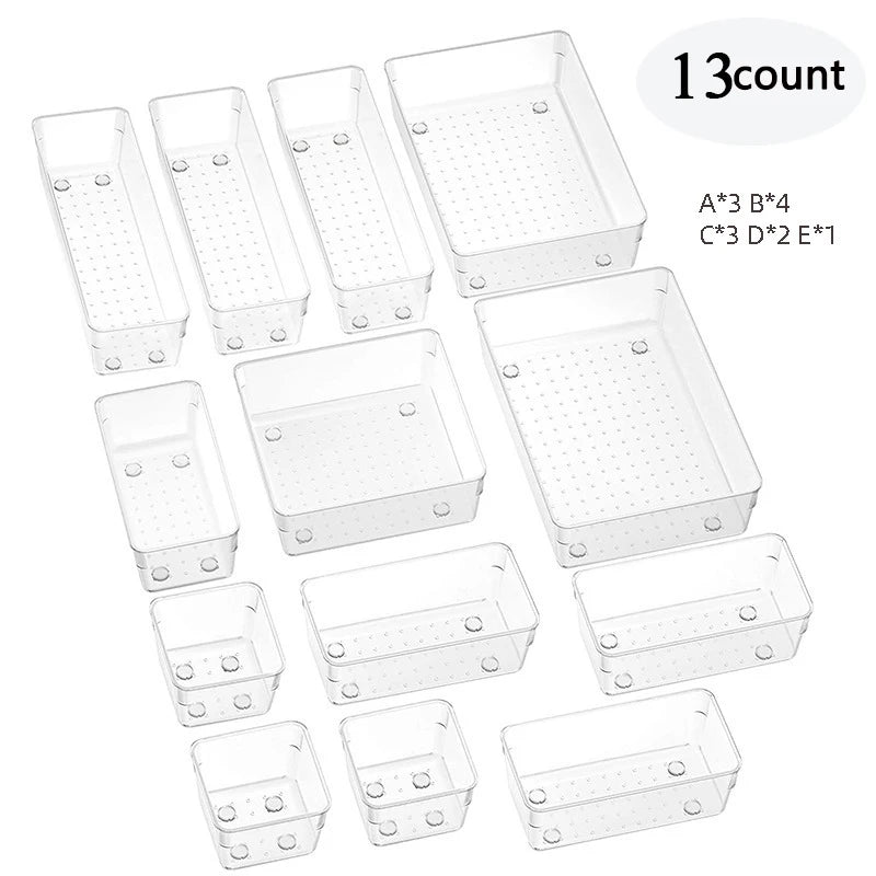 Clear Drawer Organizers Set Plastic Storage Bins