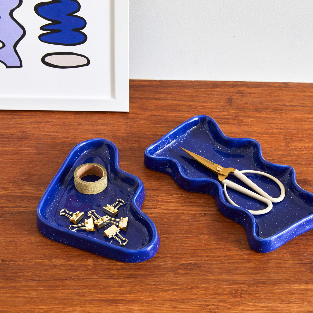 Ceramic Wave Trays - Speckled Blue - Triangle