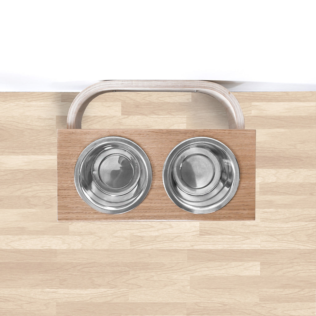 Small Dogs and Cats Wooden Elevated Stand, Young Dog Stand with Bowls