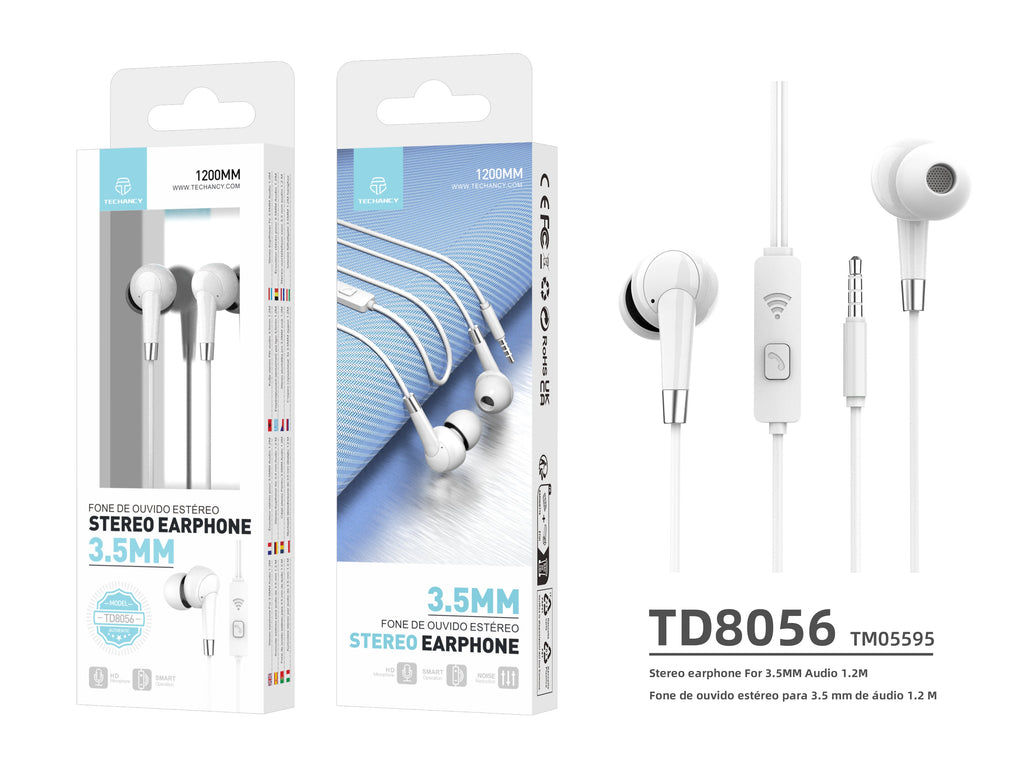 Techancy Auscultadores Intra-Auriculares Com Fios Brancos