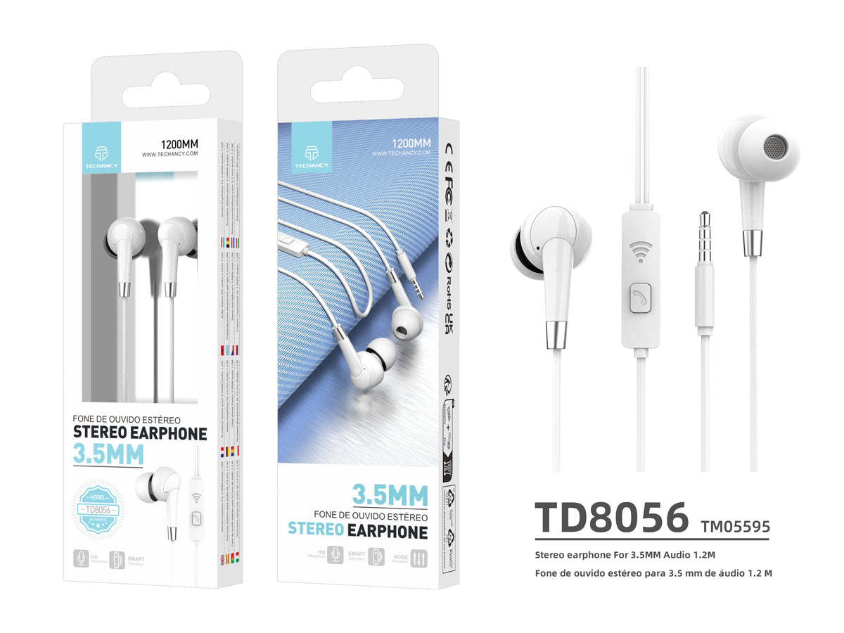 Techancy Auscultadores Intra-Auriculares Com Fios Brancos