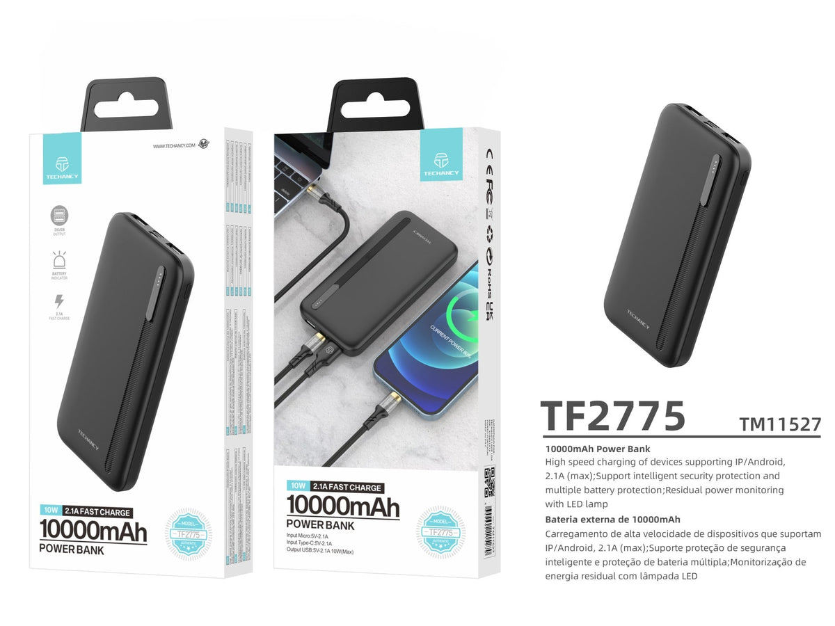 Techancy Power Bank 10000mah Preto