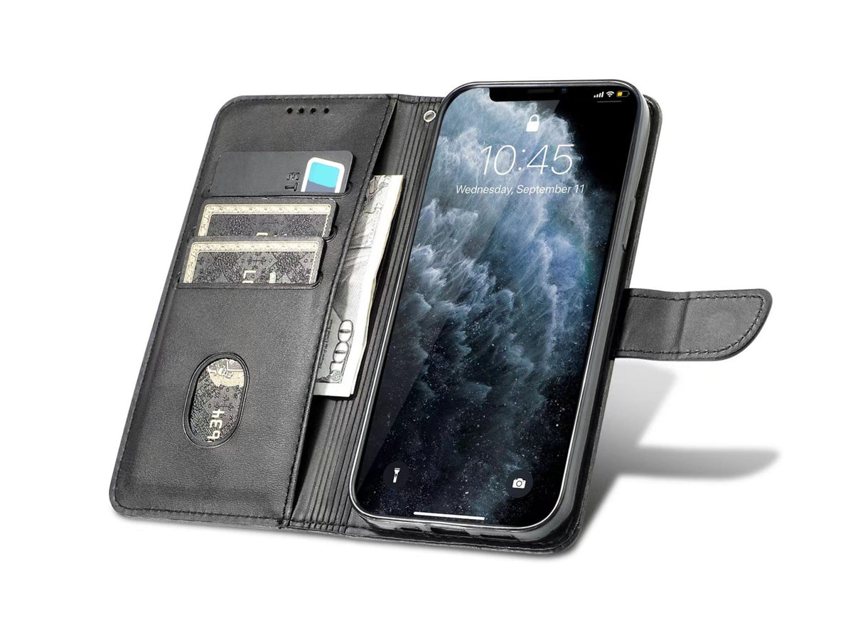 Capa flip em couro para telemóvel com 3 ranhuras para cartões