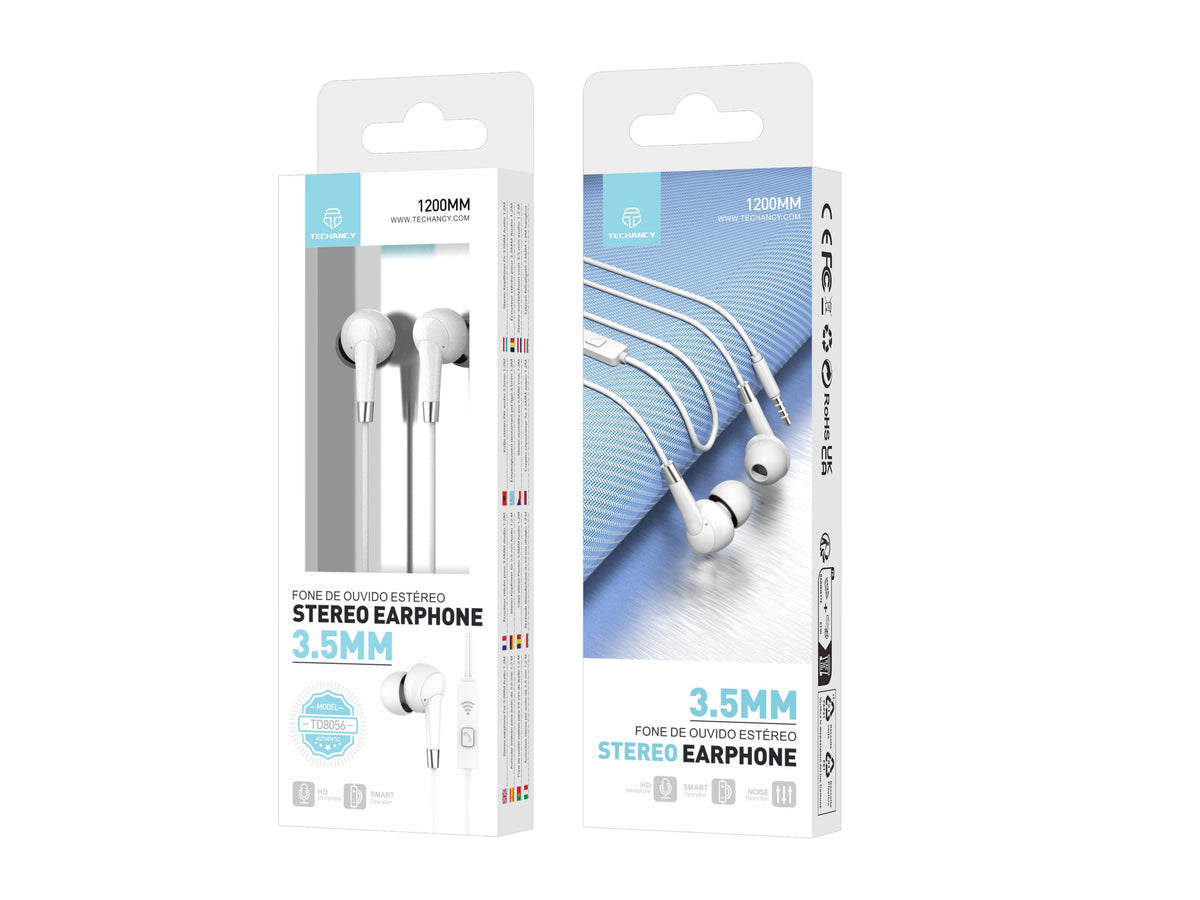 Techancy Auscultadores Intra-Auriculares Com Fios Brancos