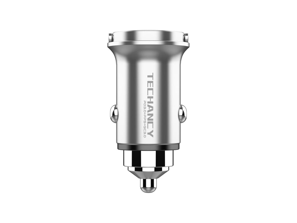Techancy Mini Carregador TC6425, 33W, USB-A+USB-C, Liga de AlumInio, CompatIvel com Carros, Design Seguro e Confiavel