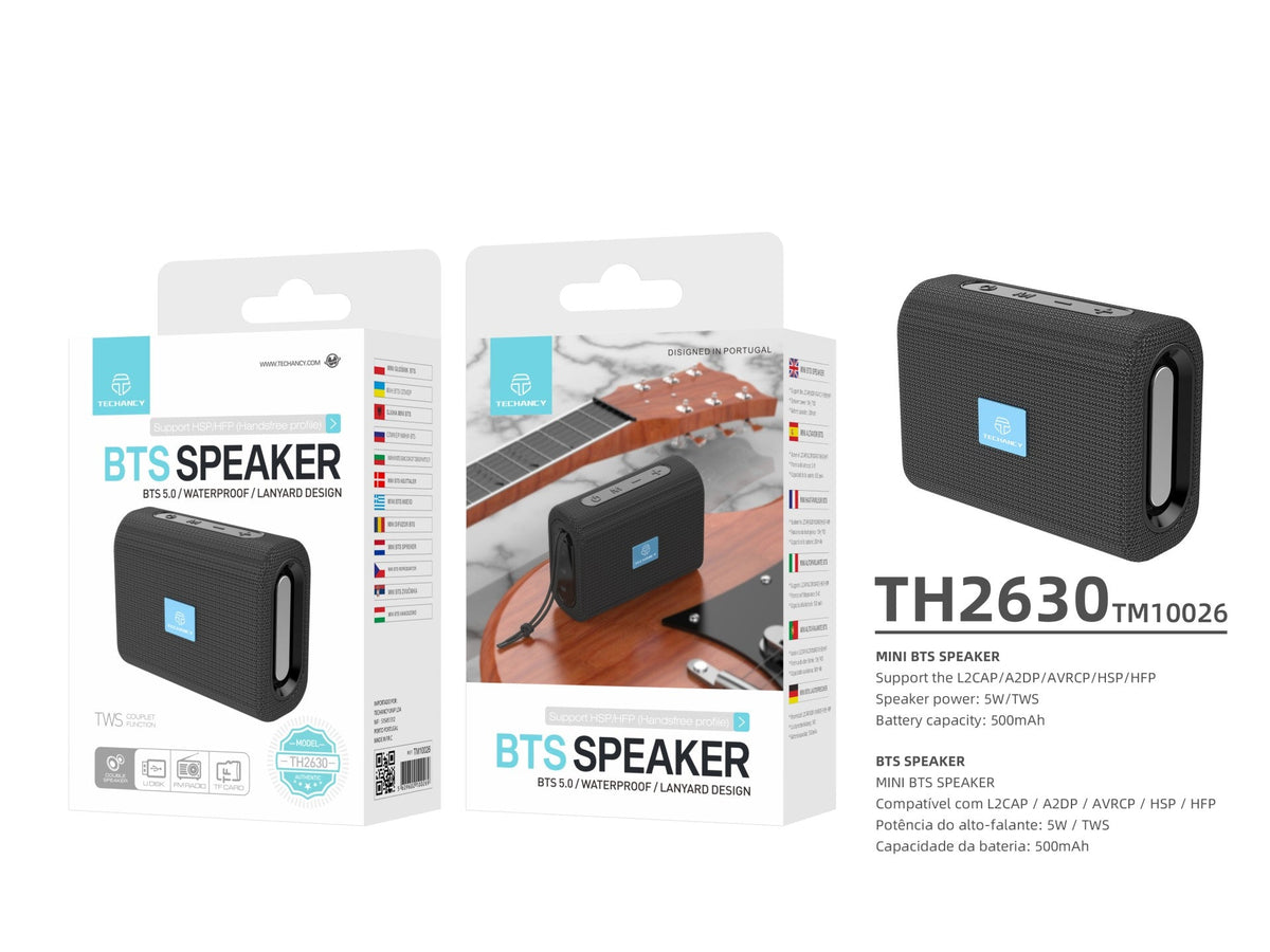 Techancy Mini Altifalante Sem Fios Preto