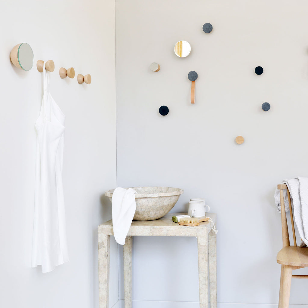 Round Beech Wood & Ceramic Wall Hook