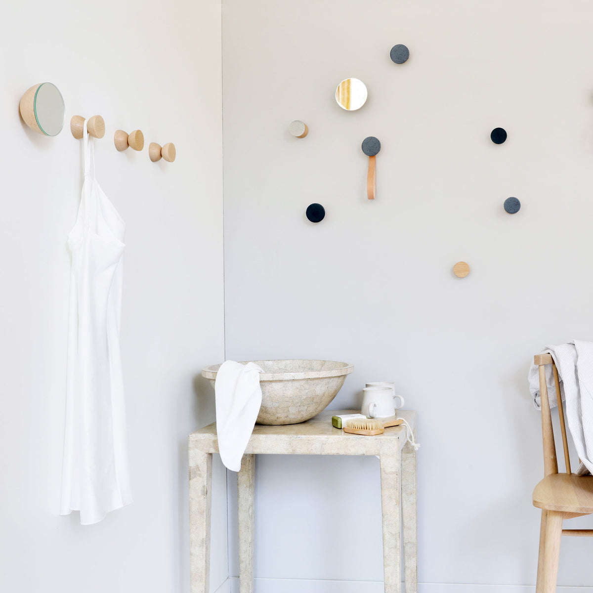 Round Beech Wood & Ceramic Wall Hook